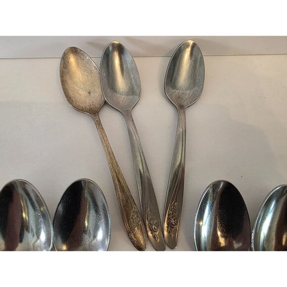 Set Of 10 Oneida Community  Roseann Silverplate & Stainless Steel Spoons - Picture 2 of 6